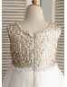 Matte Sequin Ivory Tulle Knee Length Ruffled Flower Girl Dress